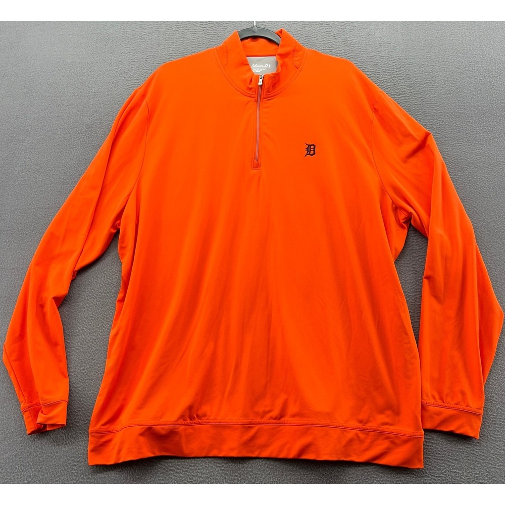 Johnnie-O Detroit Tigers Shirt Men's XXL Orange Performance 1/4 Zip Pullover